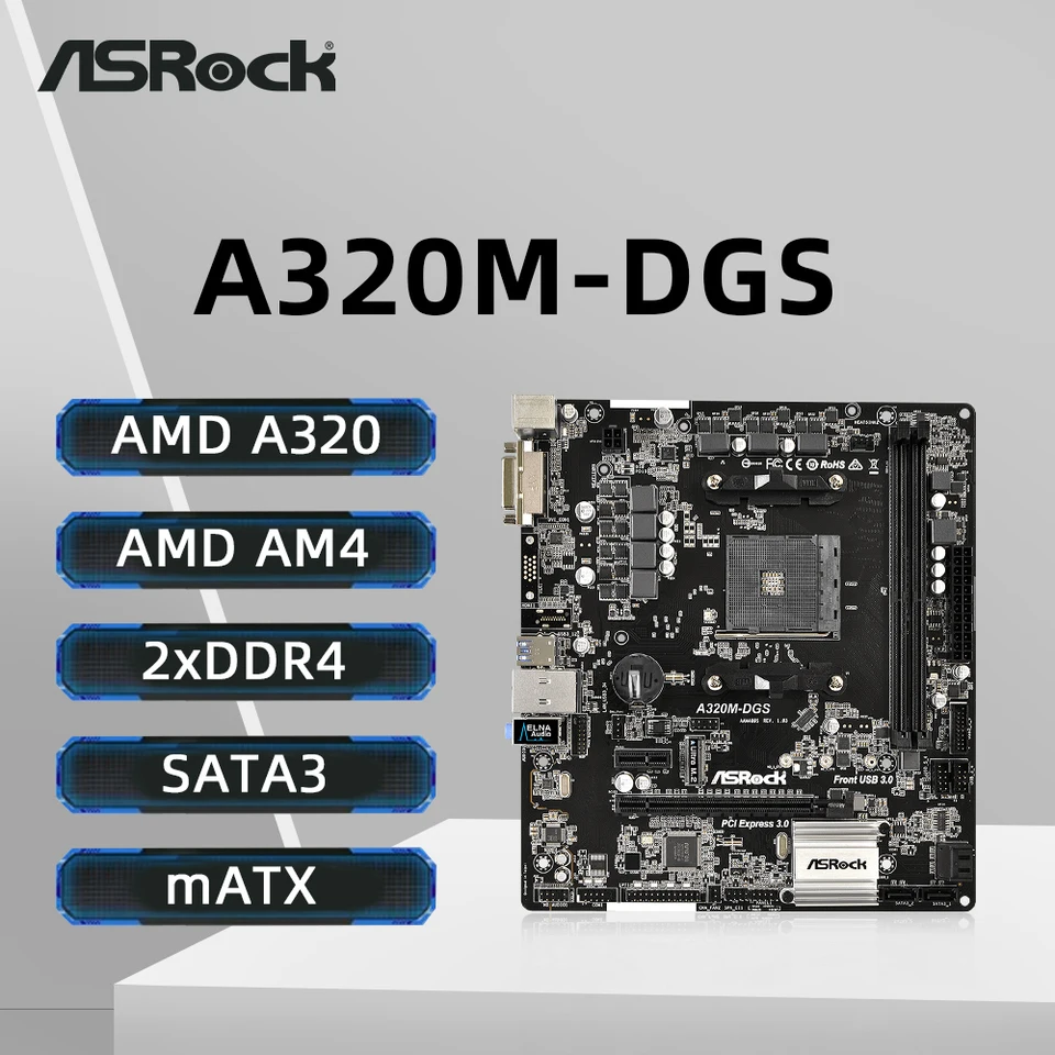 Asrock A320M-DGS Základná doska AMD AM4 Support R9 5900X R7 5800X3D 5800X R5 5600X Ryzen 3 2200G CPU AMD A320 DDR4 Micro ATX