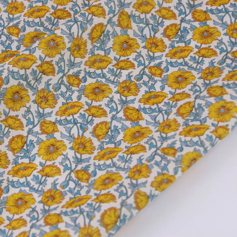 Astell Reece Yellow Flowers Liberty London Cotton Print Custom Digital Printing Tana Lawn Cotton Tkanina pre šaty