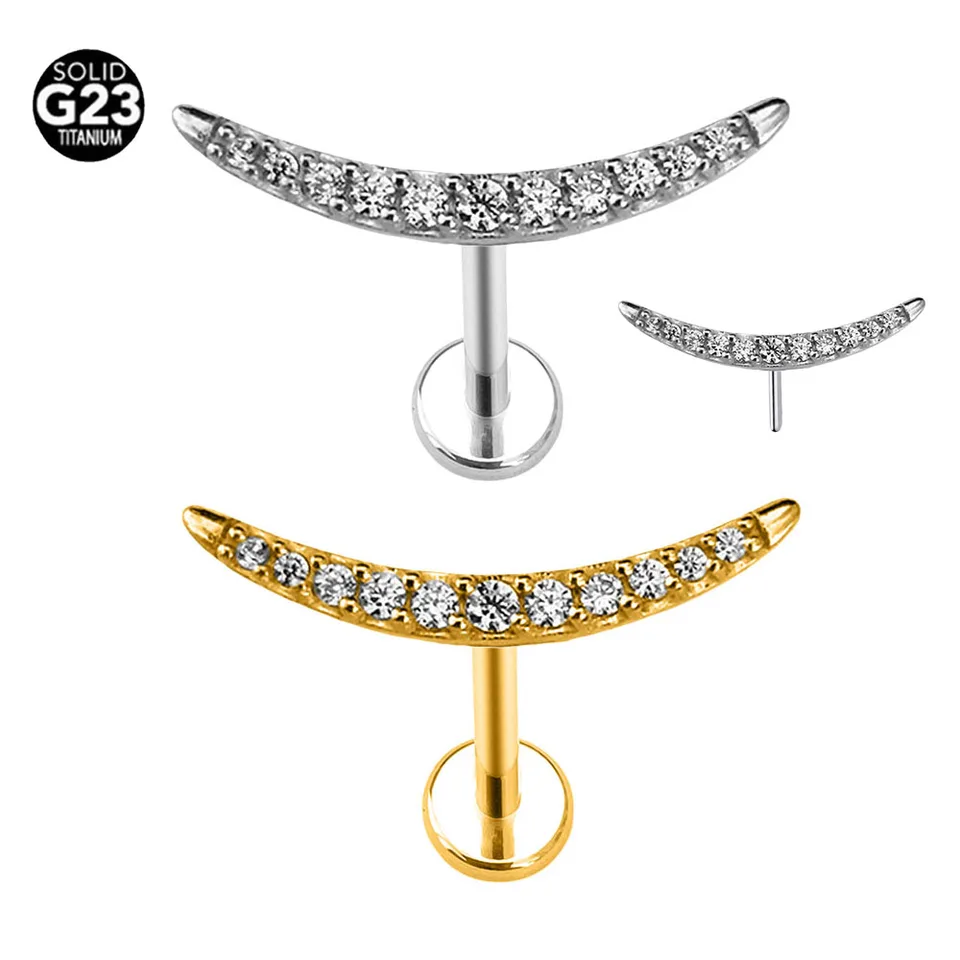 ASTM F136 G23 Titánový ox roh bez závitu Piercing Twist Cz Pin Push do Daithových náušníc Fine Labret Stud 16g/18g/20g