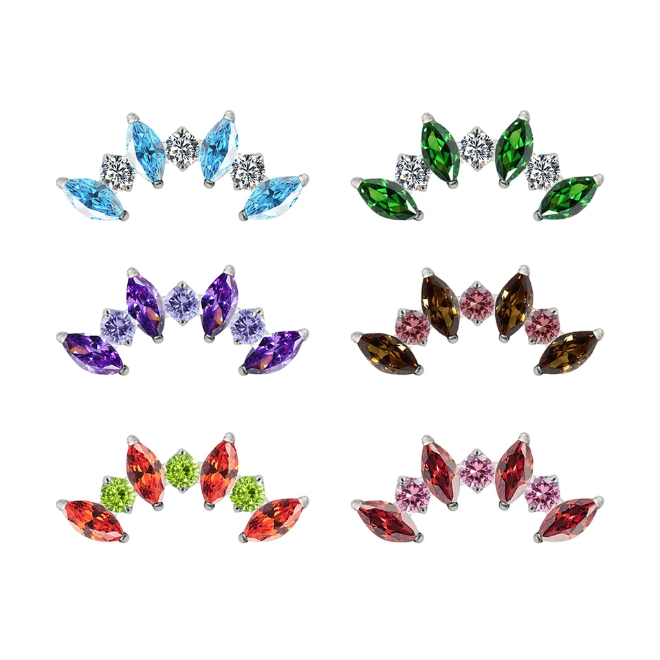 ASTM F136 Titanium 16 g Horse Eye Lip Nail Zirkón Ear Bone Klint Round Zirkón Vykladané kamenné náušnice ľudské telo prepichnuté šperky