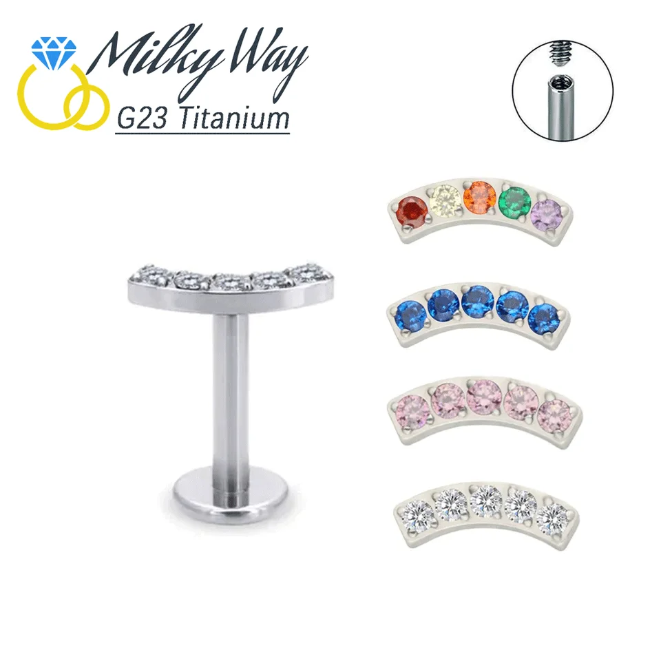ASTM F136 Titánový nos Piercing Top zirkón Ear Pierc Zakrivené náušnice Chrup