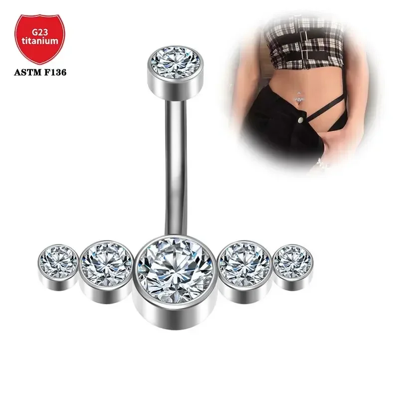 ASTM G23 Titanium Belly Gompte Button Ring Septum Špirála Helix zirkón Clicker puping Piercing Women Wholesale Body Jewelry