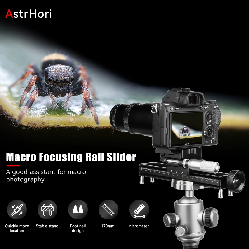 Astrhori 170 mm prenosný hliníkový zliatina makro zaostrenie Rail Slider Camera Track Dolly Quick Release Slider Stabilizer Rail System