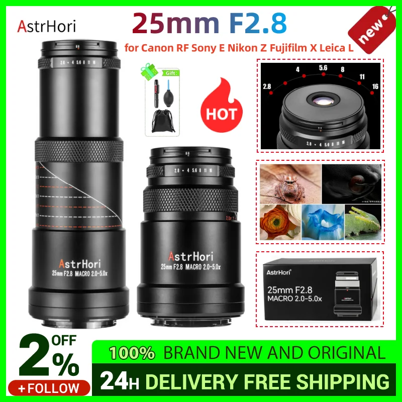 Astrhori 25 mm f2,8 2x 5x Full Remon Ultra Makro Lens pre Sony E pre Canon Rf Eos R Nikon Z pre Leica L Fuji FX Mount Camera