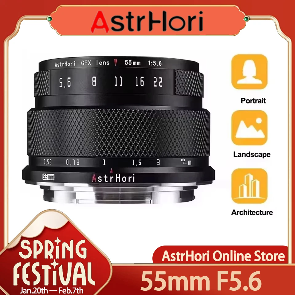 Astrhori 55 mm f5,6 Stredný formát manuálny objektív GFX Mount Camera objektív pre fujifilm gfx držiak
