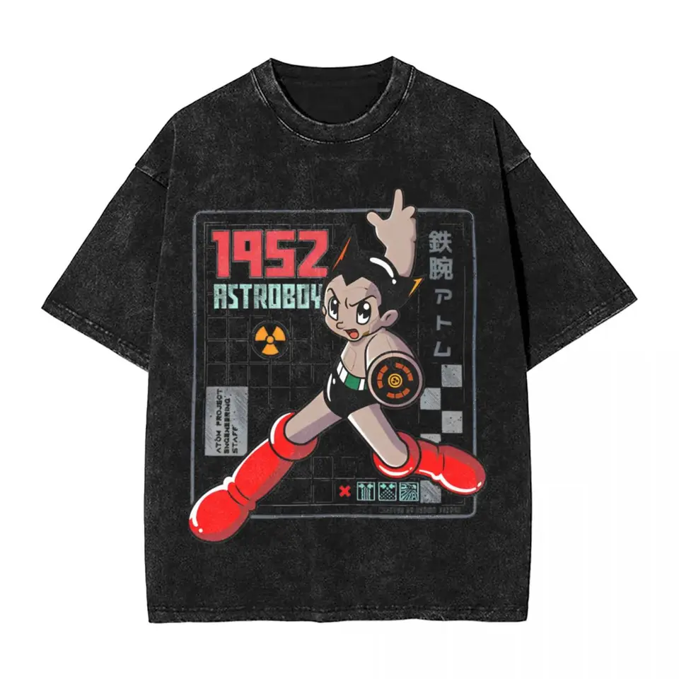 Astro Boy Manga Anime Anime umývaný tričko Streetwear Vintage Tričko Mighty Atom Atom Astroboy Tee tričko pre mužov Dámske nadmerné leto