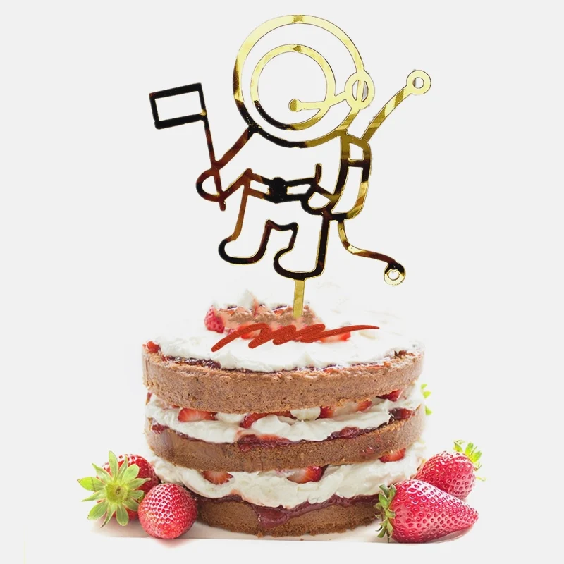 Astronaut dieťa všetko najlepšie k narodeninám torta Topper akrylový zlatý koláč dezert dekorácie pre deti narodeninové oslavy torty tortu bábätko