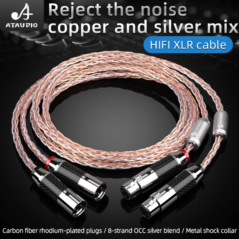 Ataudio hifi xlr kábel vysoká čistota OCC a strieborný zmiešaný 2xlr samec na ženský kábel do prepojenia