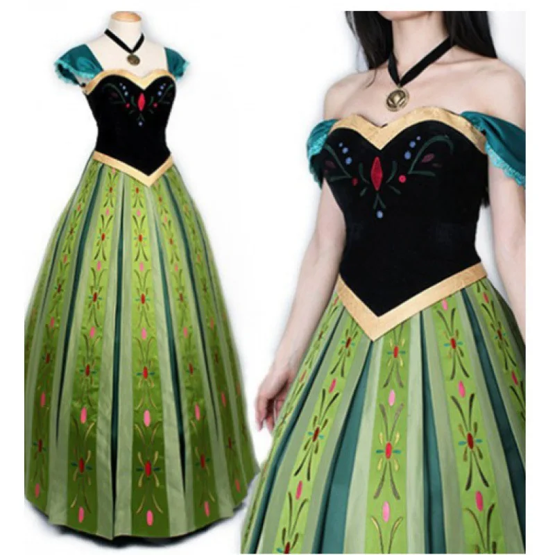 Athemis Movie ľad Anna Cosplay šaty princezná korunonácia Cosplay kostým na mieru vyrobený veľkosti náhrdelník pre halloweenskú hru