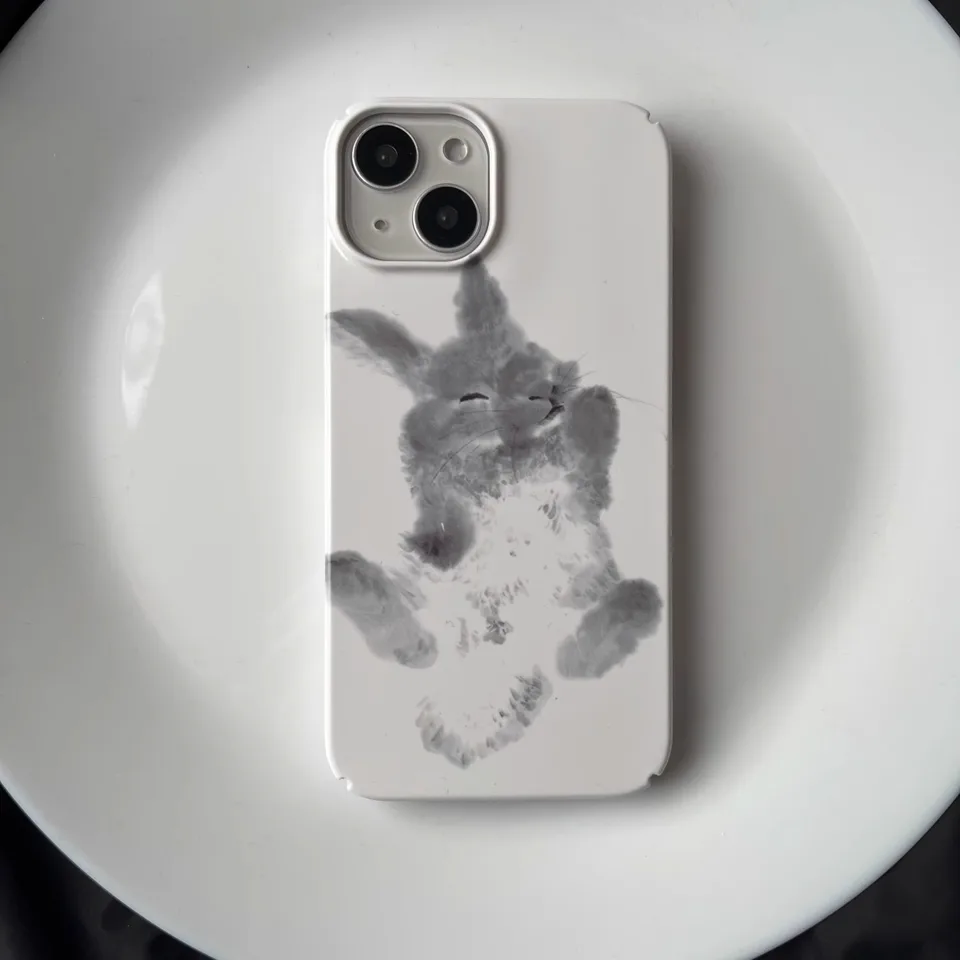 Atrament a umývanie maľby králičieho telefónu pre iPhone 16 15 14 13 12 11 Pro Max xs xr xsmax 6 7 8 plus lesklý HD tvrdý kryt PC