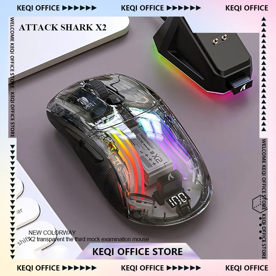 Attack Shark X2 Pro Gaming Mouse 3mode Wireless Bluetooth Magnetic nabíjanie myši RGB svetlá priehľadné indikátor batérií Myši