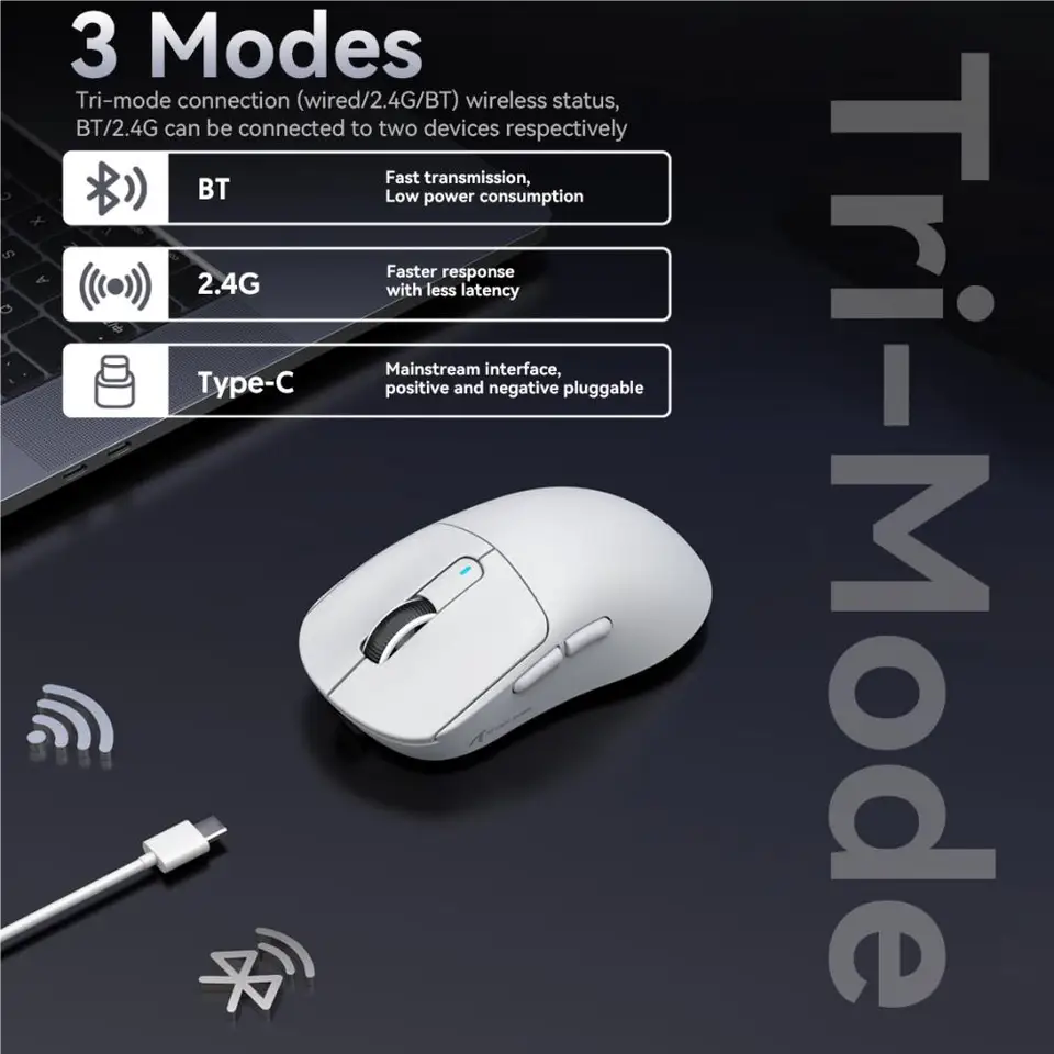 Attack Shark X3 Mouse 49g ľahký myš Pixart 3395 Herná myš Wireless 2.4g Bluetooth Gaming Esport Mouse Laptop