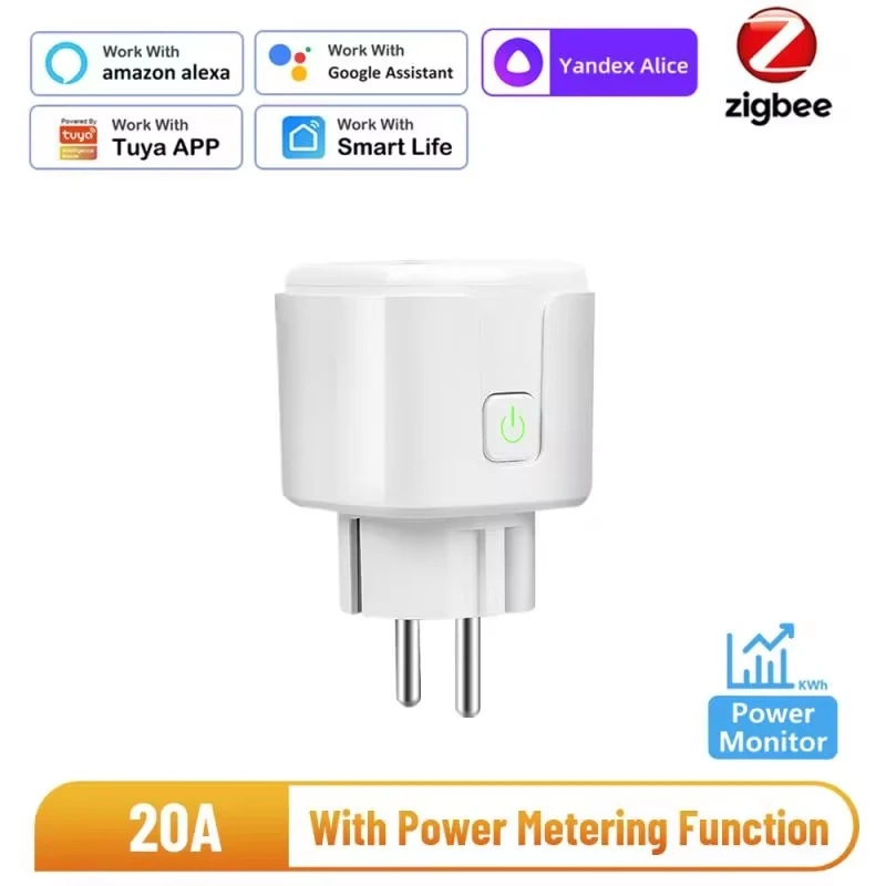 Aubess Tuya Zigbee 3.0 Smart Plug EÚ 16A / 20A s Power Monitor Smart Life Wireless Socket Práca s Alexa Google Home Alice Alice