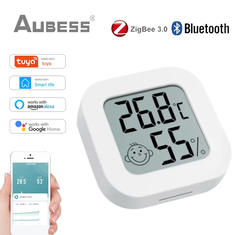 Aubess Tuya Zigbee inteligentná teplotná vlhkosť LCD LCD Displej vnútorného teplomeru Monitorovanie prostredníctvom Alexa Google Home SmartLife