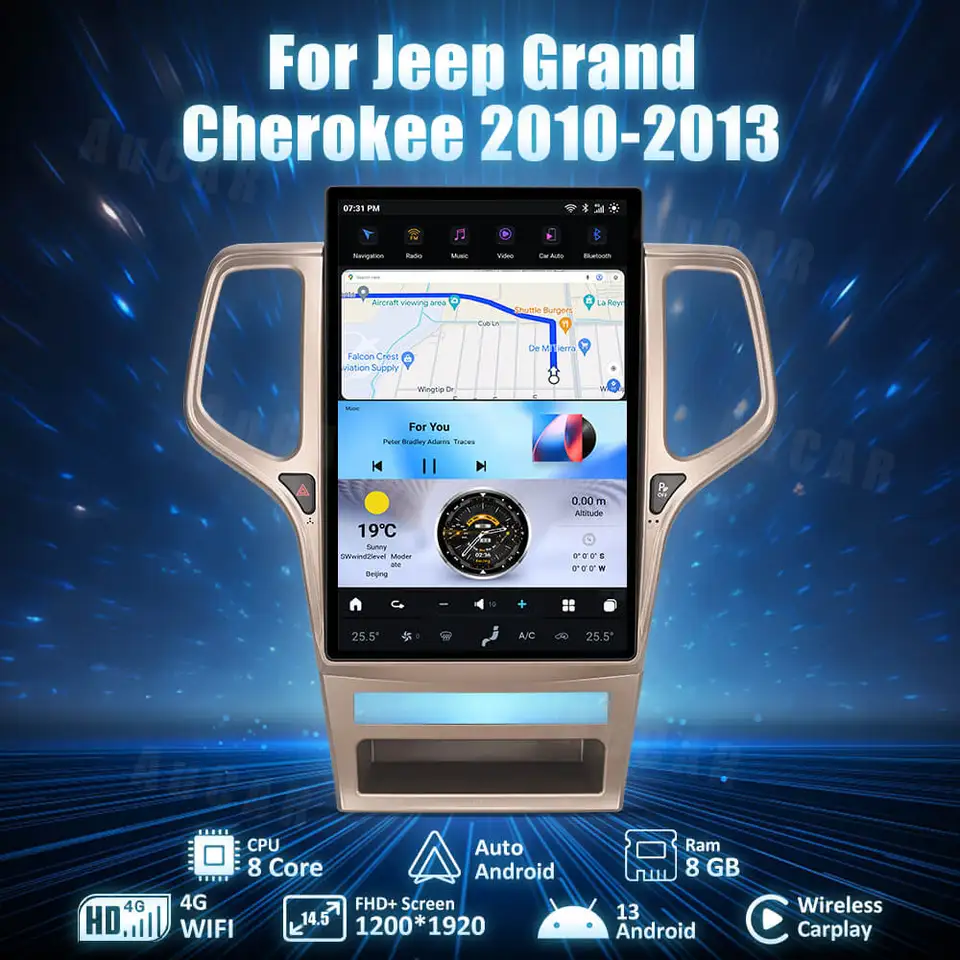 Aucar 14,5 palcový automobilový rádio najnovší Android 13 Car Stereo DVD Player Head Unit Tesla GPS Screen pre Jeep Grand Cherokee 2010-2013