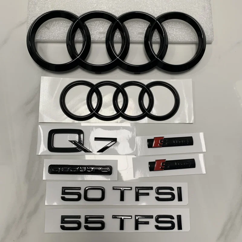 Audi Q7 4 Ring Logo ABS Black 2010-2015 Predný grilový gril Zadný kmeň znak STRECKER STRECKER QUATtro SLINE Q7