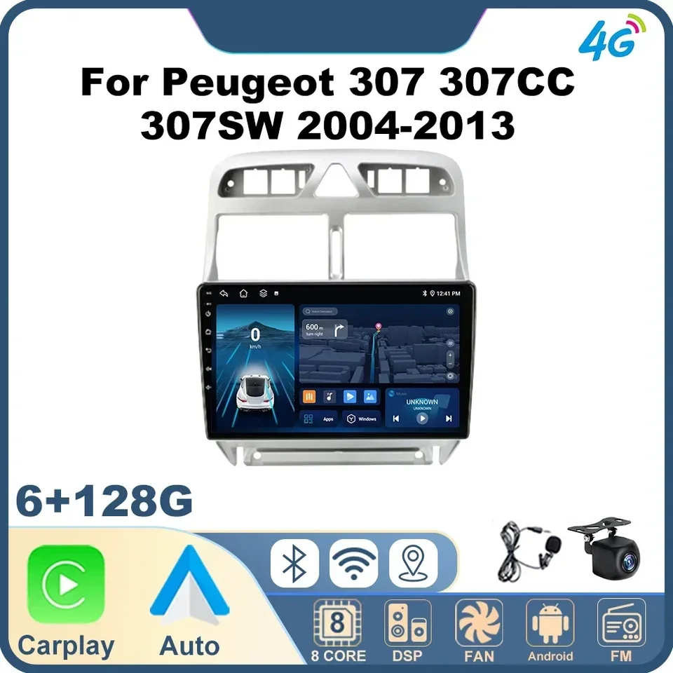 Audio Android Car Audio Audio Stereo pre Peugeot 307 307CC 307SW 2004-2013 Automobilový multimediálny stereofónny GPS WiFi BT 4G