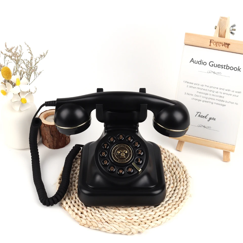 Audio hosť kniha telefón Retro rotačný štýl Antique Audio Hosťovňa Telefónne správy hlasový rekordér Vintage telefón pre svadobnú hostinu