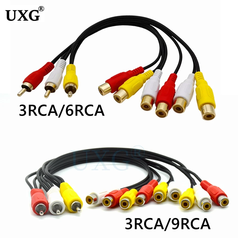 Audio video AV adaptér kábel pre televízor DVD prehrávač videa Splitter HD-TV RCA kábel 3 RCA až 6 RCA 9 RCA MALE SPLITER