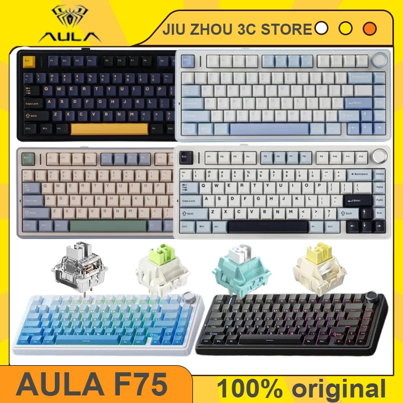 AULA F75 Mechanická klávesnica Bluetooth Wireless Three režim 75% RGB PBT HORK SWAP TENSKO ZAPOČENSTVO Vlastná kancelária ESports PC Gaming Klávesnica