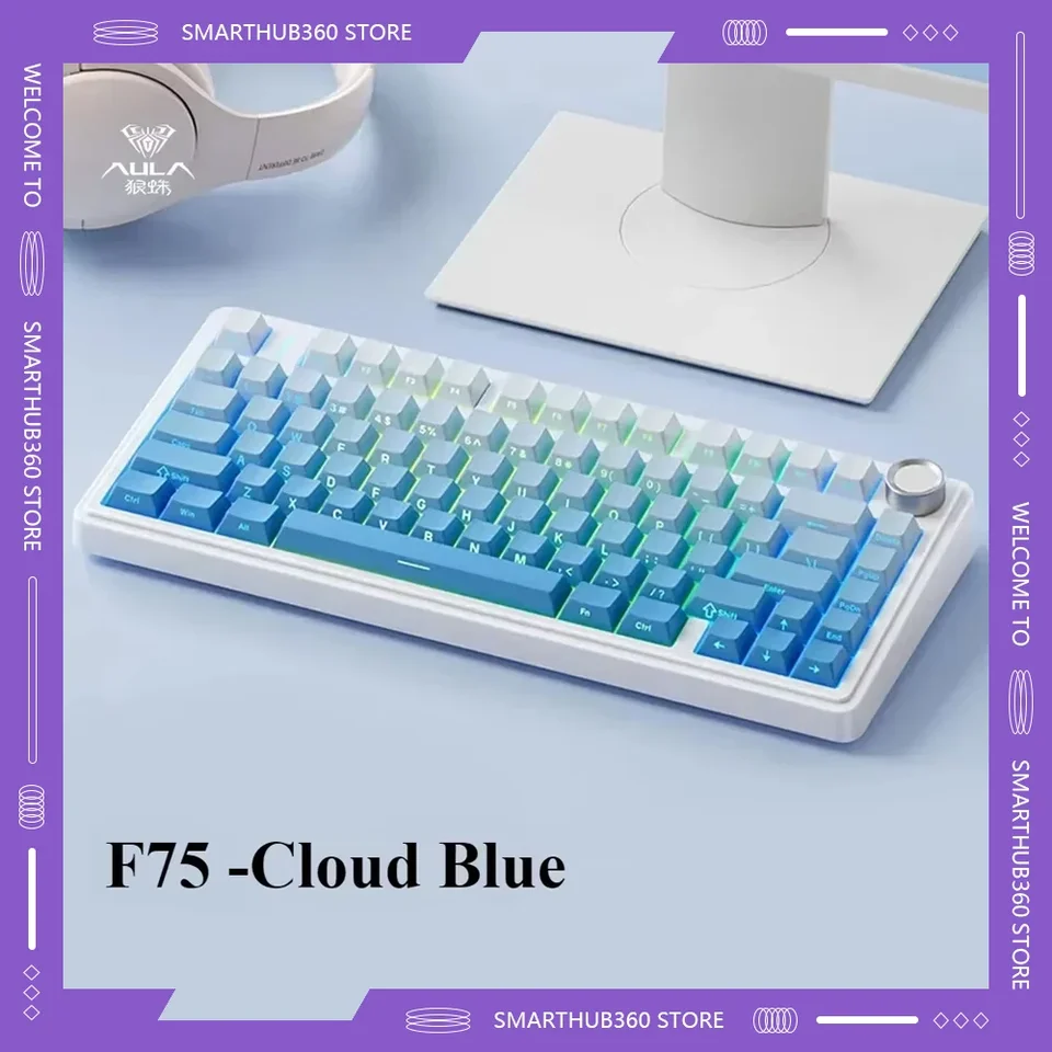 AULA F75 Reaper Crescent Switch Mechanické klávesnice Tri režim Klávesnica RGB HORKÉ SWAP HORING HERBING PRÍSLUŠENIE EL