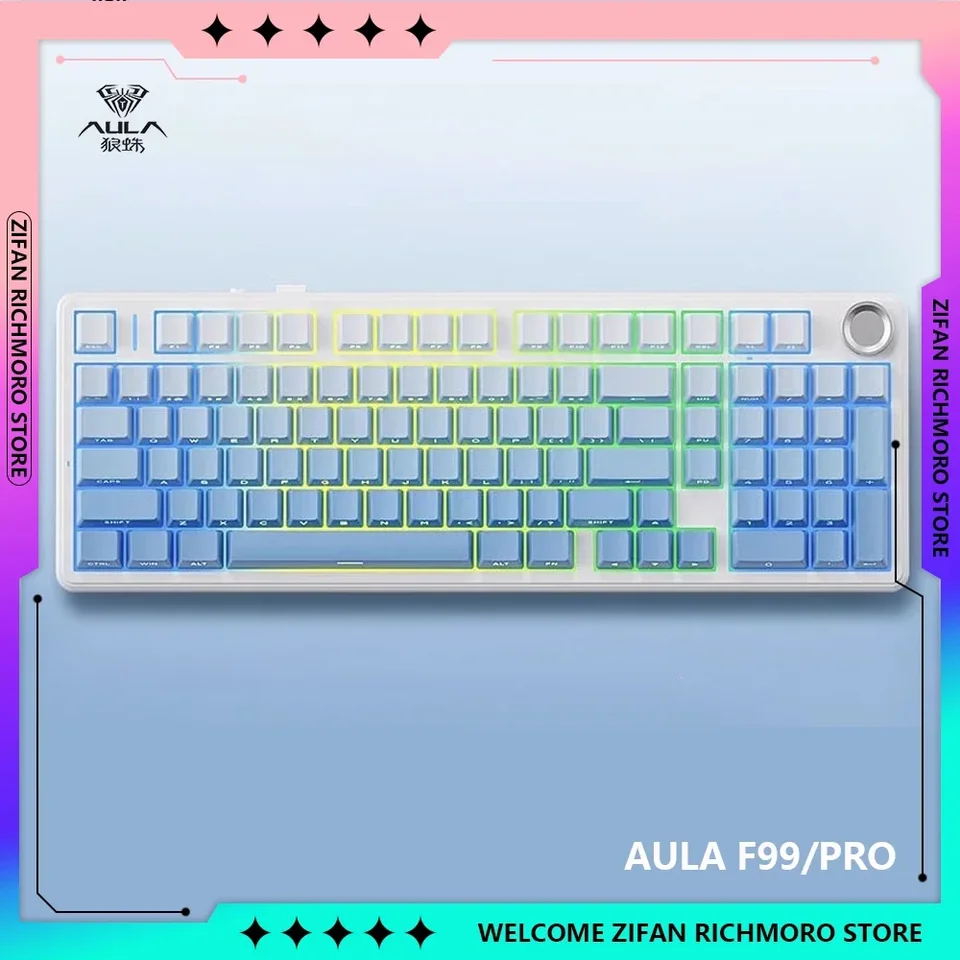 AULA F99/PRO 3-Mode Wireless/WIRED Mechanical Keyboard RGB Bluetooth 5.0/2,4G 98 Klávesy Hot Swaptable Prispôsobená herná klávesnica