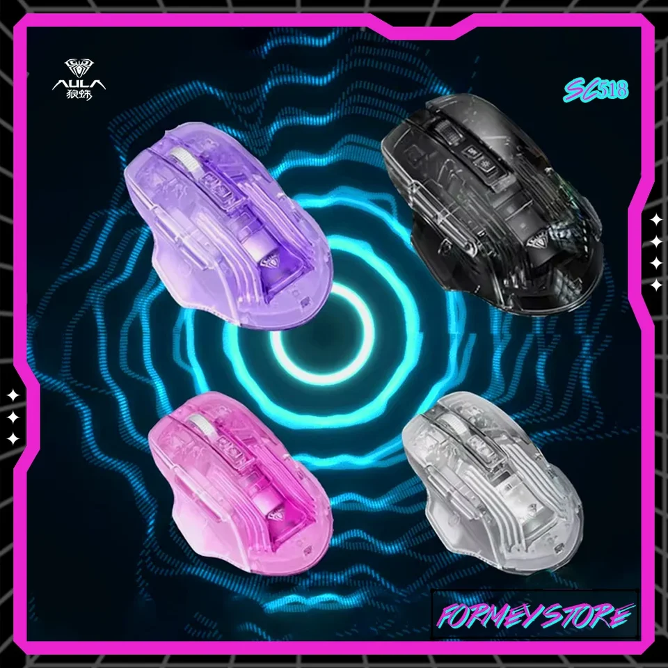 AULA SC518 Wireless Bluetooth Transparent Mouse DPI ľahké hry ESports myš myš RGB Backlit 2 Režim nastaviteľný PC Accessorie