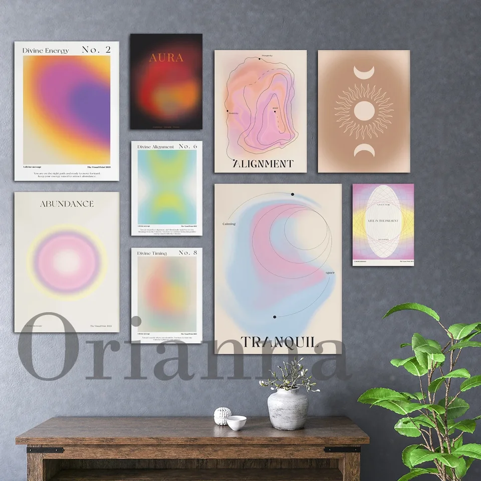 Aura Gradient Psychedelic Pastel Spirit, aby prilákal pozitívnu energiu, aby žil v súčasnej meditácii Abstraktné umelecké výtlačky plagáty