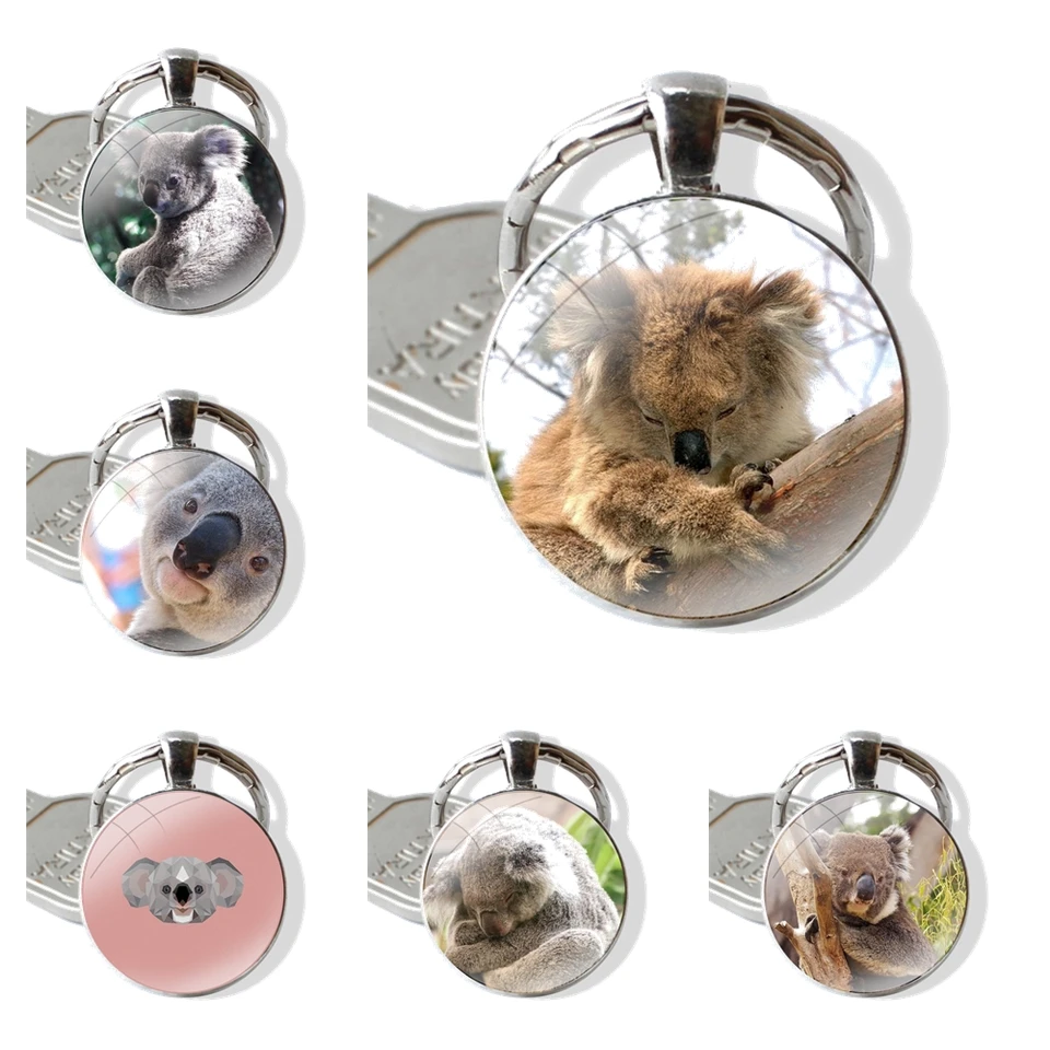 Austria koala sklenený kovový kovový prívesok Key Chain Classic Men Dámske prsteňové doplnky Darčeky šperky