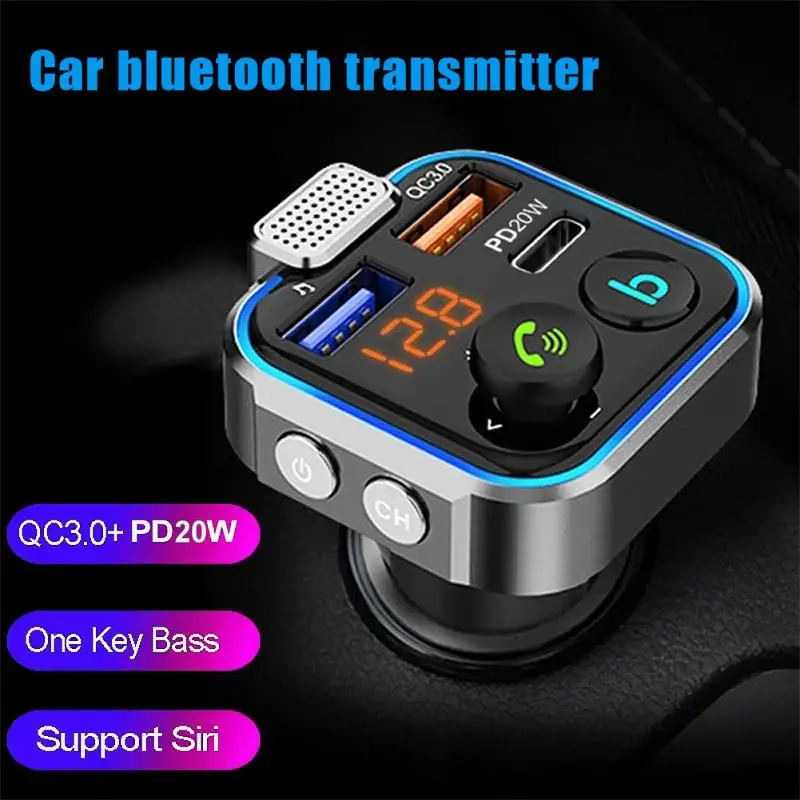 Auta Bluetooth 5.0 FM vysielač MP3 Player Veľký mikrofón QC3.0 PD20W Dual USB rýchle nabíjacie auto Elektronické príslušenstvo