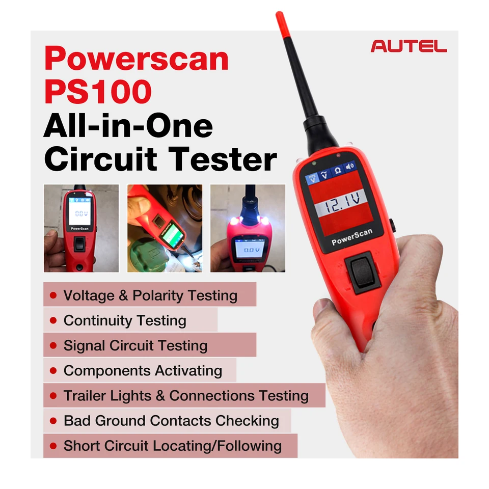 Autel PowerScan PS100 Tester Circuit Universal 12V 24V Automotíva sonda sondy AC/DC/Continuity/Sonda/Signal Test