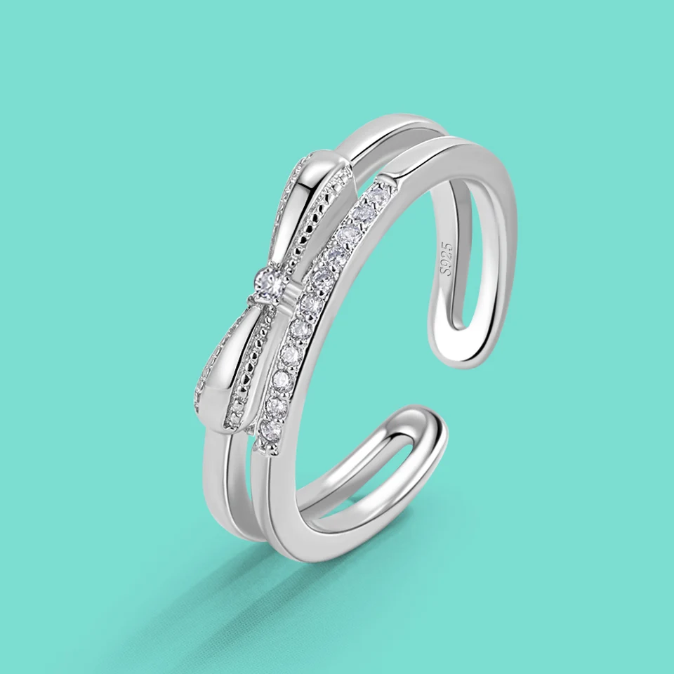 Autentický 925 Sterling Silver CZ Zirkón Šumivé otvorené prstene pre ženy výročie šperkov snubný prsteň nastaviteľný