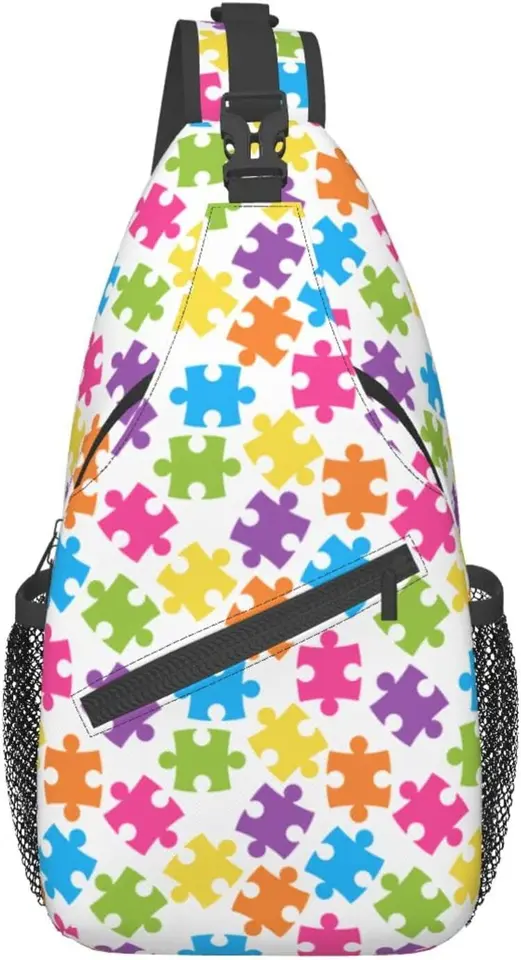 Autizmus povedomie Puzzle Puzzle Sling Bag Crossbody Nastaviteľné batoh na ramene na ramene Turistickú ležérnu športovú batoh