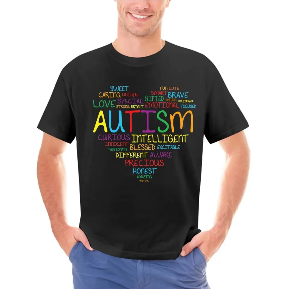 Autizmus srdce autizmu povedomie tričká s krátkym rukávom bavlnené tričká Man Clothing