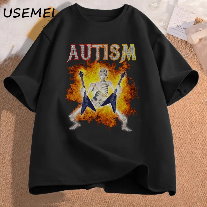 Autizmus vtipný kostra meme mužské tričko bavlnené pánske oblečenie Grafické tričká Man Clothes tlačené tričká s krátkym rukávom