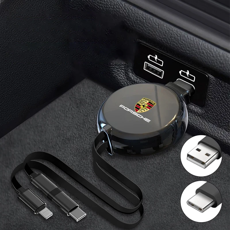 Auto 3 v 1 dátový kábel USB pre rýchle nabíjačky pre Porsche Panamera Spyder Carrera Macan Boxster Cayman Cayenne 911 970 981 991