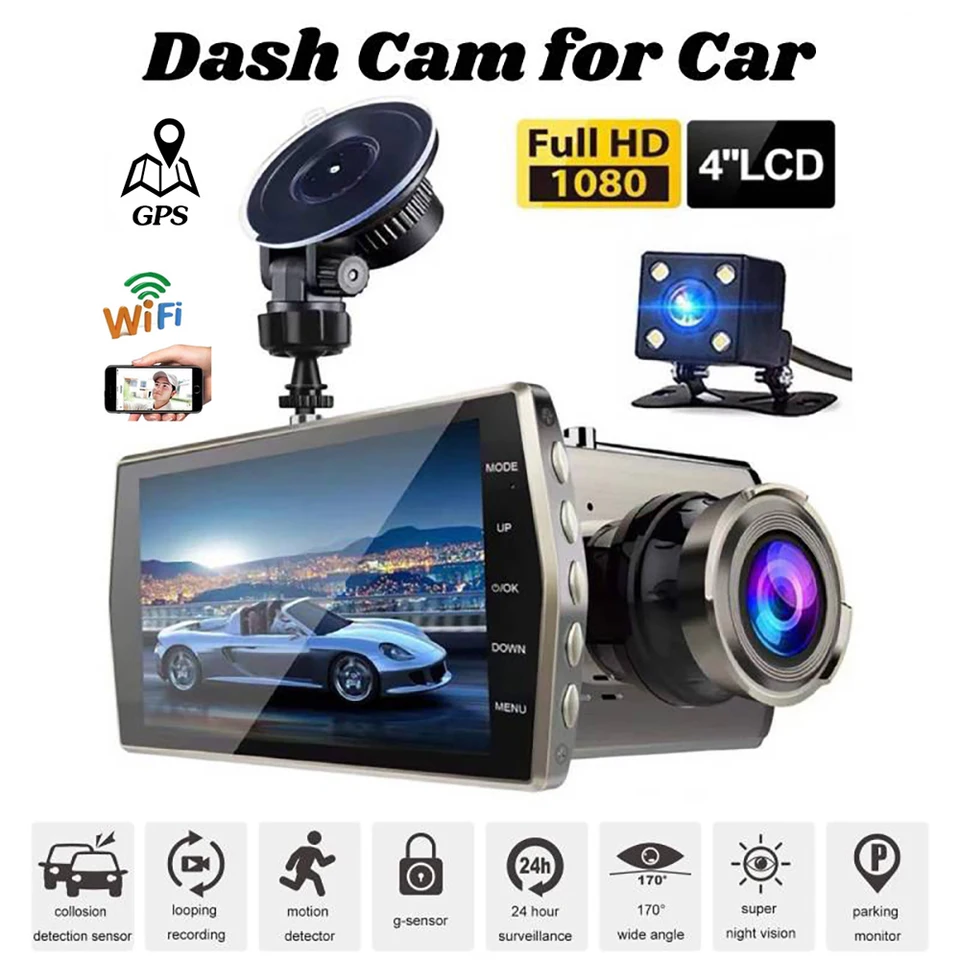 Auto DVR WiFi Full HD 1080p Dash Dash Cam zadné zobrazenie Nočné videnie automobilový fotoaparát Video Recorder Black Box Automatické príslušenstvo GPS