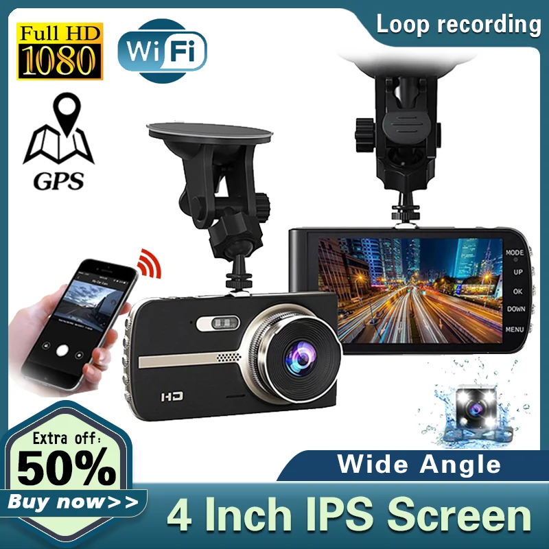 Auto DVR WiFi Video Recorder Dashcam Dual Lens 4 palce 170 ° FHD 1080p G-Sensor Automatické registrátor