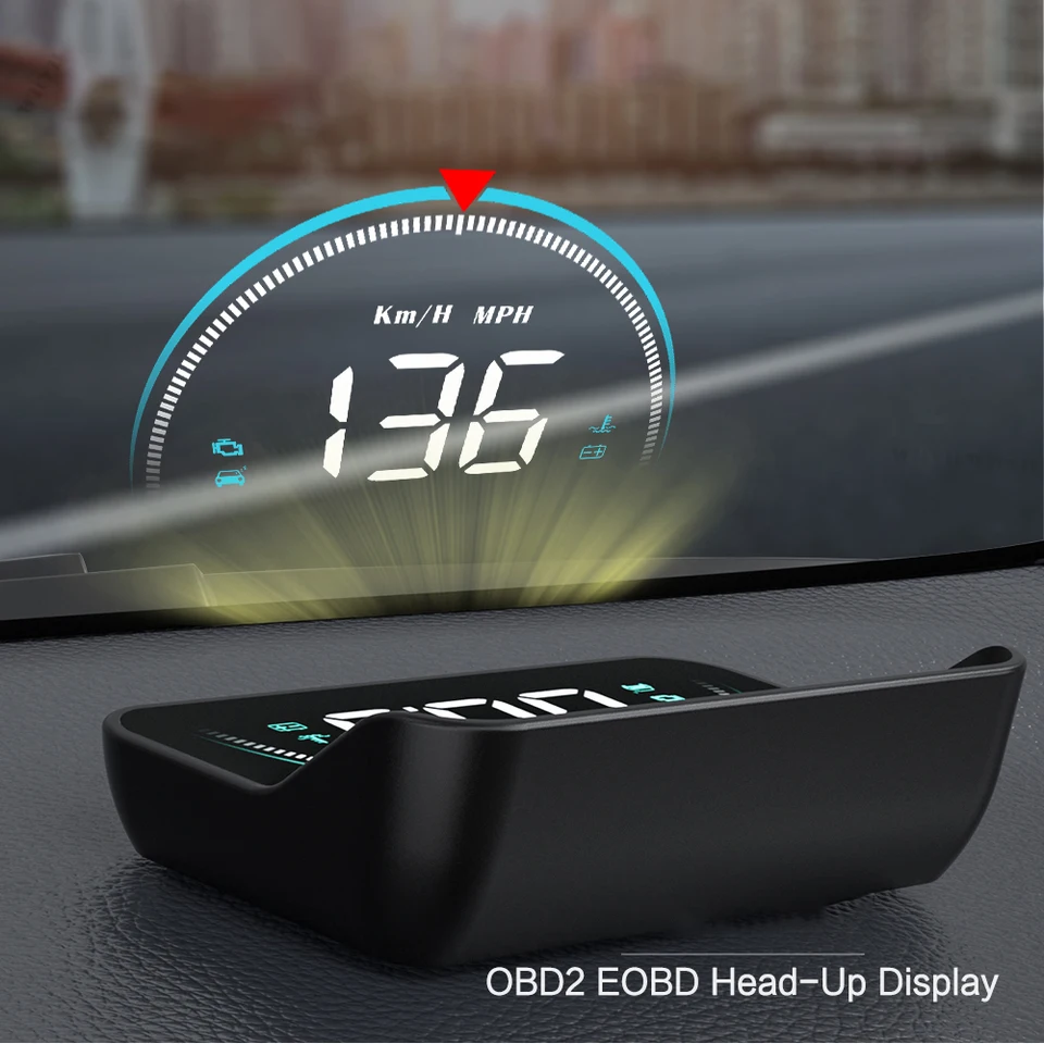 Auto HUD HEAD UP DIZOR CAR OBD2 II EUOBD Overspeed výstražný systém projektor Černé sklo automatické elektronické napätie Alarm