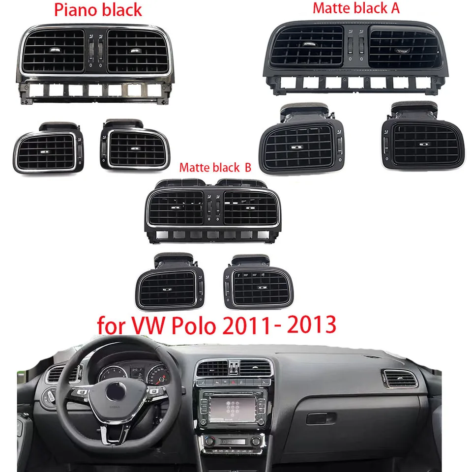 Auto jasne čierna centrálna palubná doska pre VW Polo 2011 2012 2013 AC Air Outlet Chrome Vent Vent