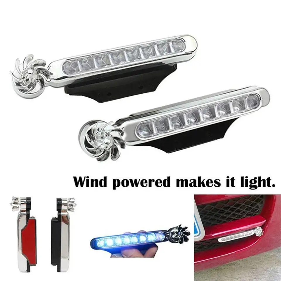 Auto LED denné osvetlenie svetlometu biele/modré svetlo napájané vetrom 8 LED Rotácie ventilátor LED pre auto pre auto