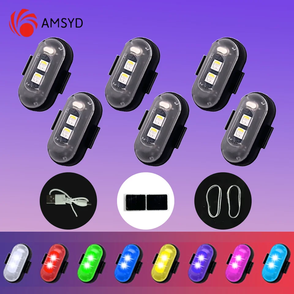 Auto LED strobe svetlo 7 farby Mini USB nabíjacie bezpilotné lietadlá blikajúce výstražné svetlá pre motocyklové bicykle RC RC čln