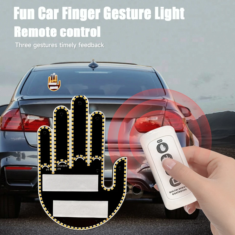 Auto stredný prst svetlo LED dlaň Tri režimy diaľkové ovládanie Cool Funny Automobil Interiér Light prst prst LED ruka pre autá