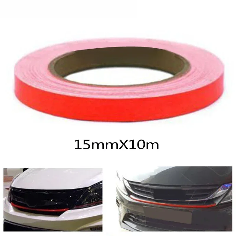 Auto červená podšívka Reflexný vinylový zábal film Nálepky na nálepku s nálepkou 15 mm x 10Meter PVC lepidla pásky