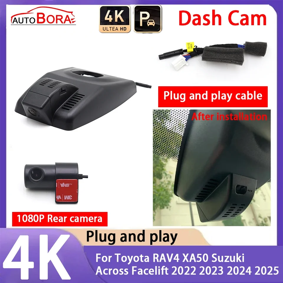 Autobora 4K 2160p Plug and Play Uhd Dash Camer Camera Night Vision for Toyota Rav4 XA50 Suzuki naprieč facelift 2022 2023 2024 2025