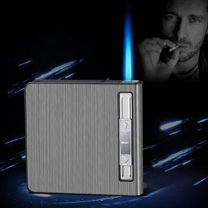 Automatická vyskakovacia cigaretová škatuľka s nafukovacími zapaľovačmi, držať 20 cigariet, kovový kovový box s kovovou cigaretou odolnou voči vlhkosti