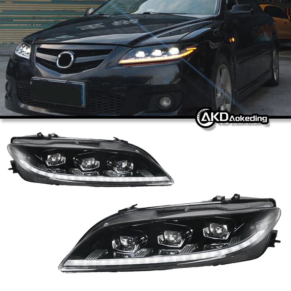 Automatické diely pre Mazda 6 svetlomety 2004-2015 Najnovší štýl LED svetlomety DRL Upgrade Angel Eyes Car Accesorios Modified