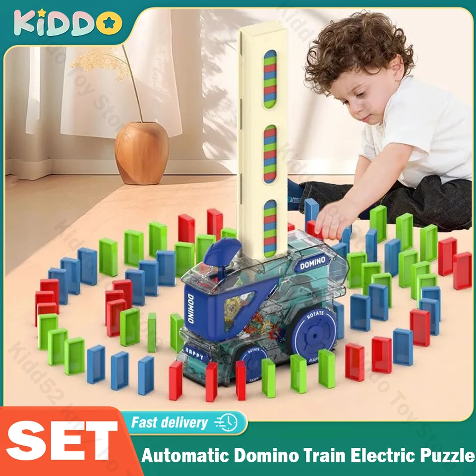 Automatické kladenie Domino Train Electric Car Puzzle Intelligence DIY farebné domino Spravuje hru vzdelávací hračky pre deti darček