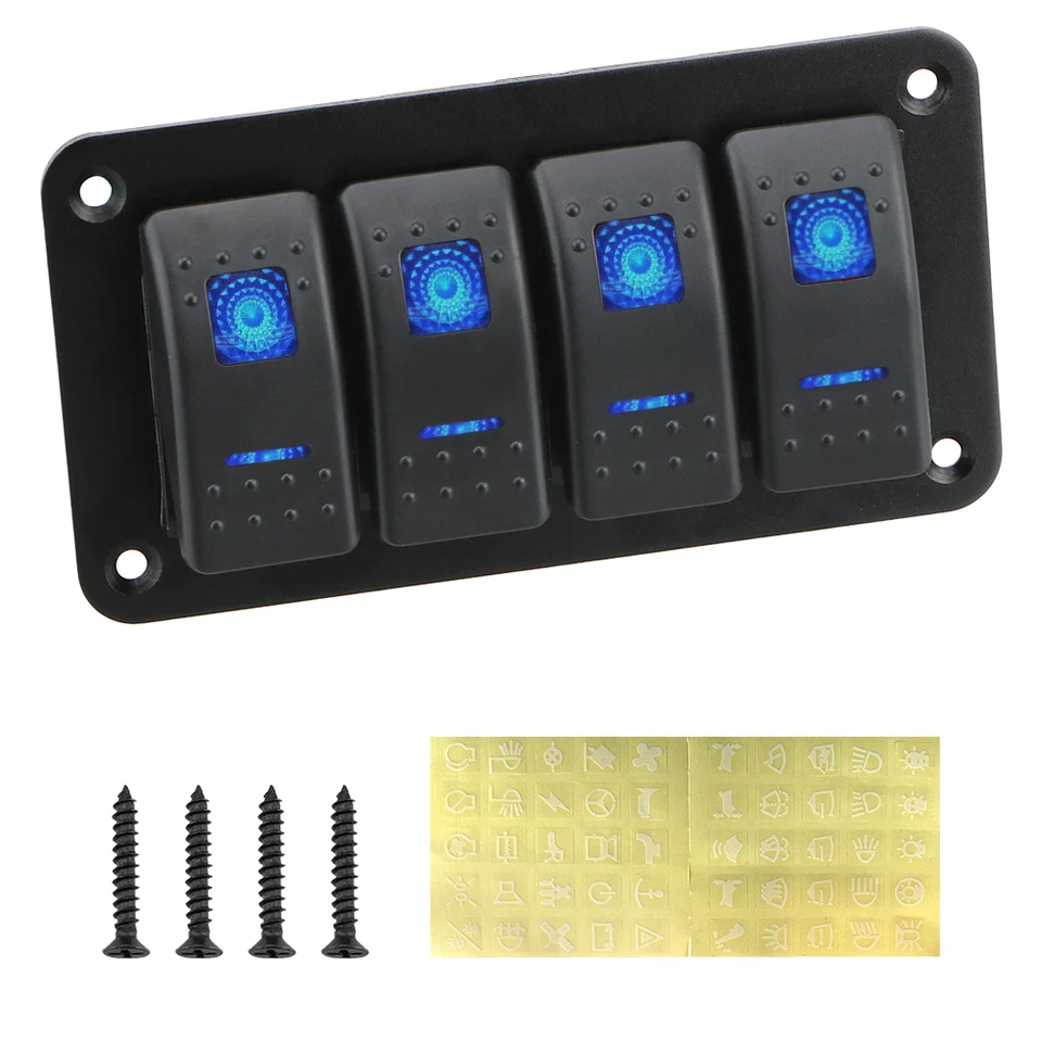 Automatické náhradné diely pre auto Marine RV Caravan Control Switch Panel 4 Gang Switch Panel LED LED LEGH SVETOVÝ KONTROLU