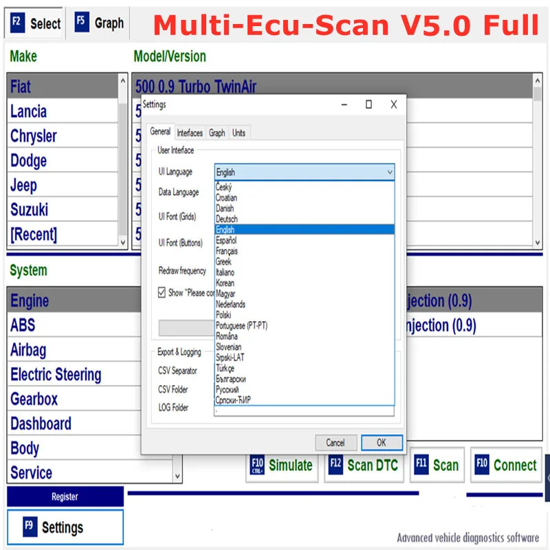 Automatické opravy softvéru pre Fiat Connector Multi-ECU-Scan 4.8 Register Práce s ELM327 Multieccan V5.0 pre diagnostický nástroj OBD2